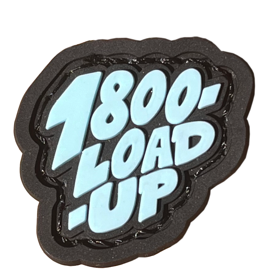 Logo patch. On top: 1800- , middle: load, bottom: .up . Font color is blue.