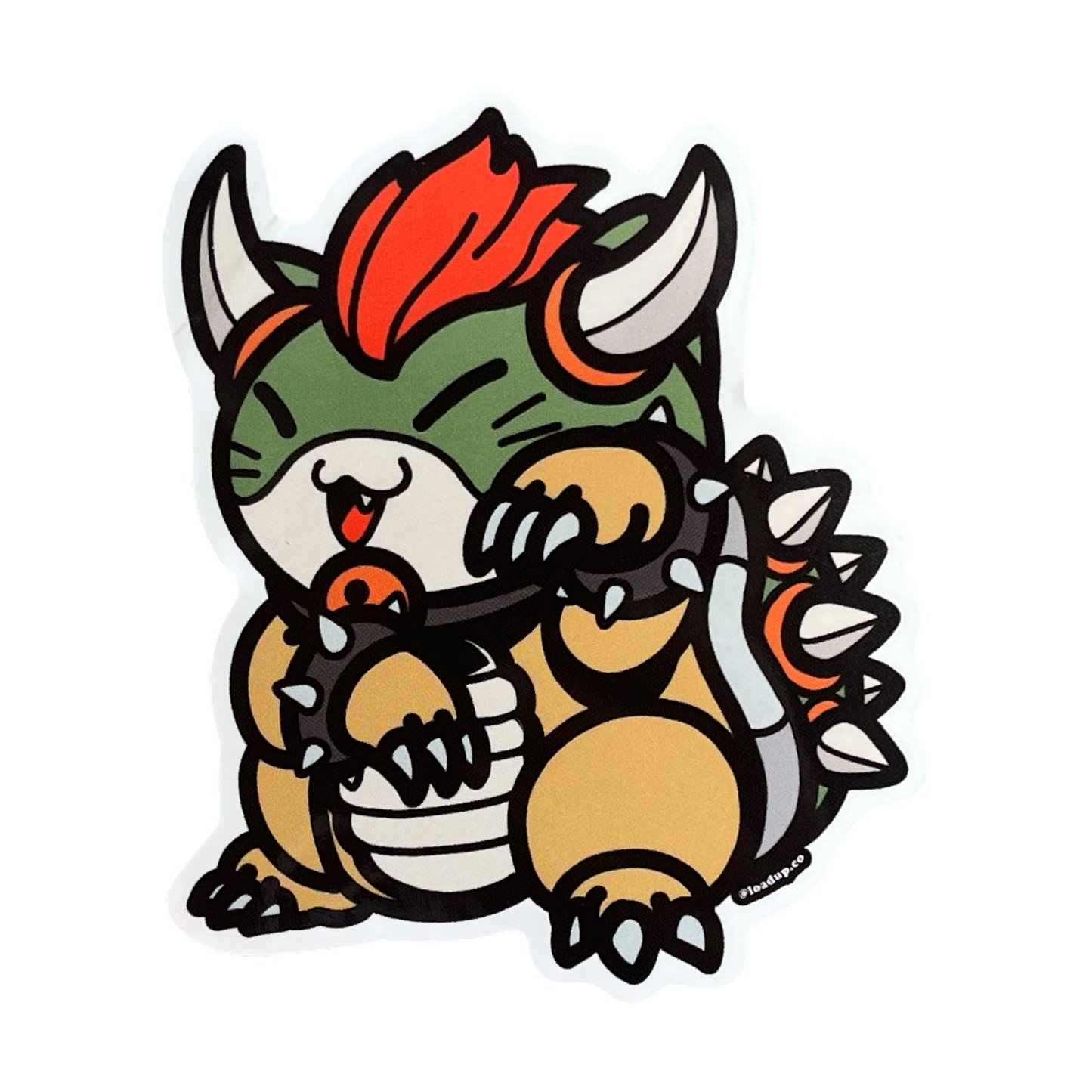 Neko Sticker of a creature with horns and spiky shell in a lucky cat maneki-neko pose.