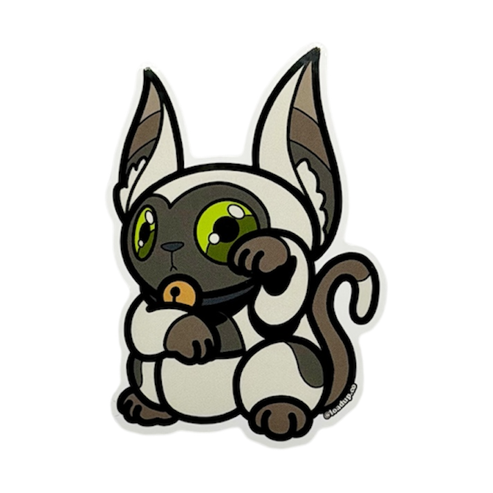 Neko 31 Sticker depicting a cartoon lemur creature in a lucky cat maneki neko pose.