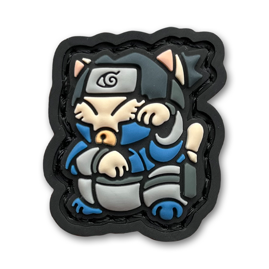 Sasuke Neko RE ranger eye morale patch of an anime character with a headband in a lucky cat maneki-neko pose.
