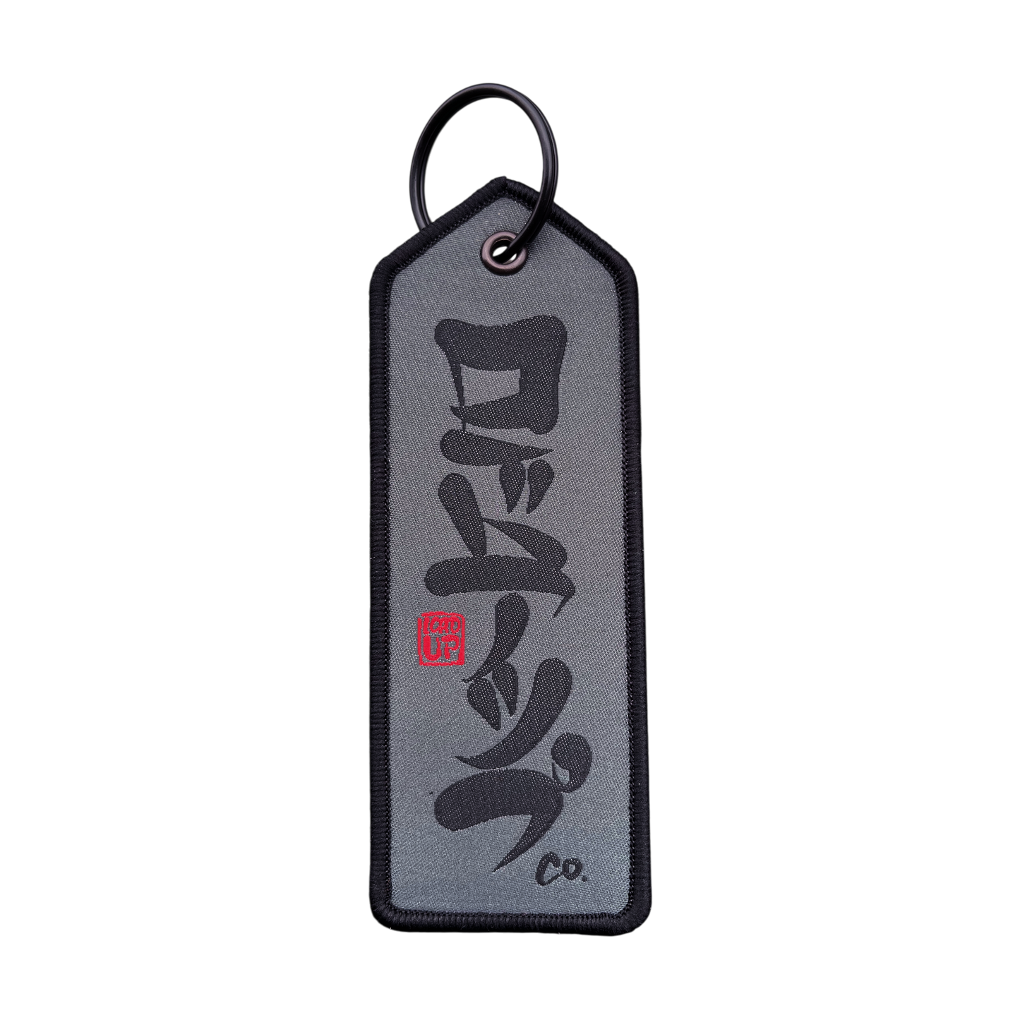Kanji Keytag woven nylon keychain with velcro backing.