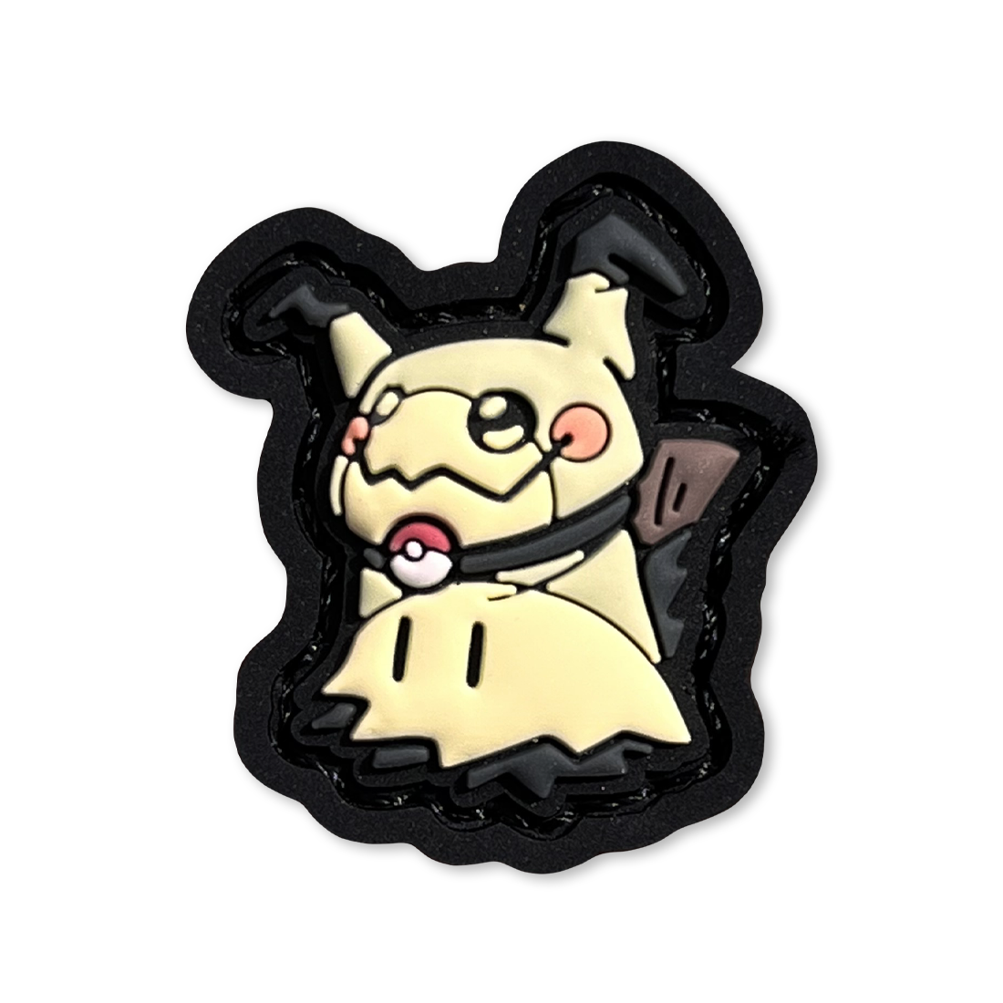 Mimikyu Neko RE PVC ranger eye morale patch of a yellow ghost cartoon character in a lucky cat maneki-neko pose.