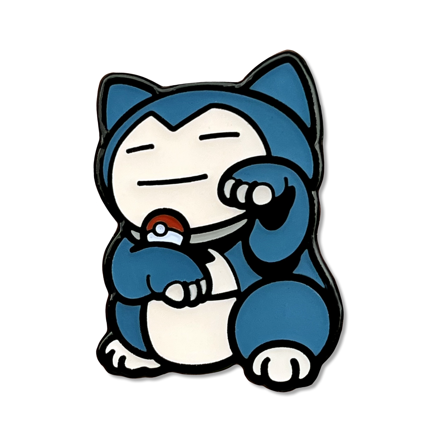 Snorlax Neko Pin enamel pin of a green and white cartoon character in a lucky cat maneko pose.