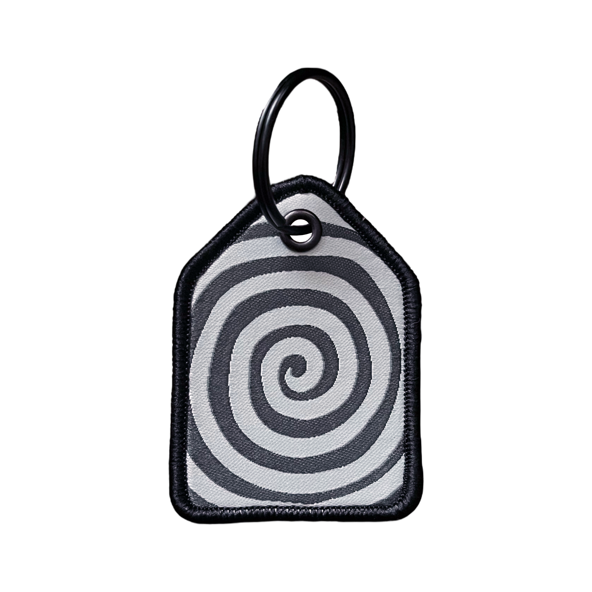 Brainwash Mini Keytag small keychain with a gray and white swirling pattern.
