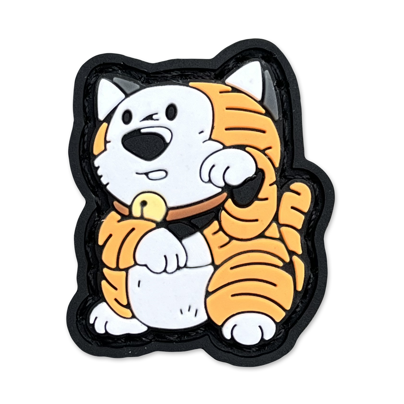 Comic Tiger Neko RE ranger eye pvc morale patch depicting a cartoon tiger in a lucky cat maneki neko pose.