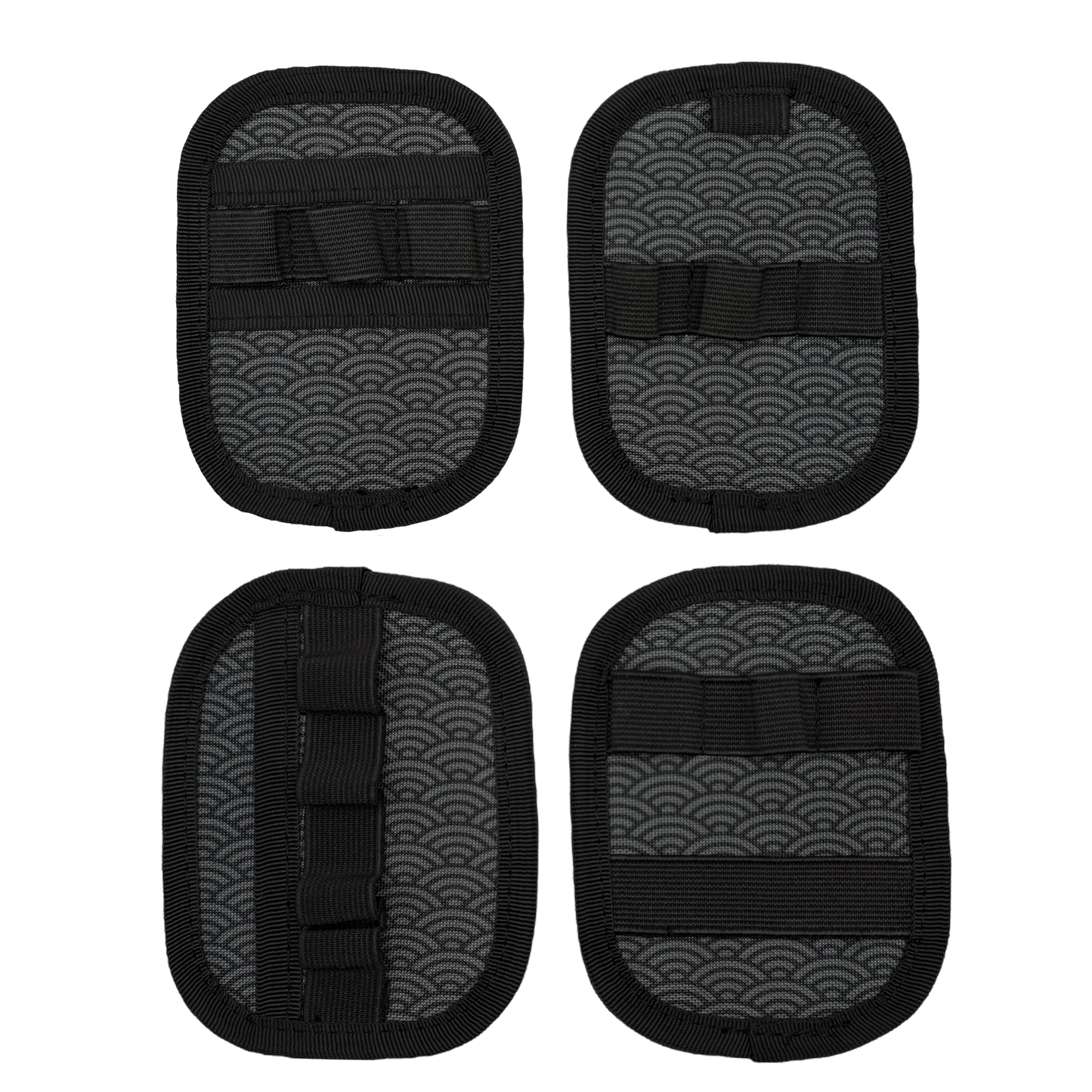 Four modular insert pads with varying amounts of elastic loops and pockets for Companion 003 Modular Pouch - Seigaiha.