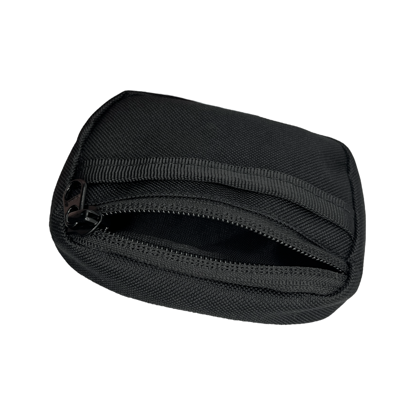 Alternative angle of the Depth Insert black pouch featuring an open zipper
