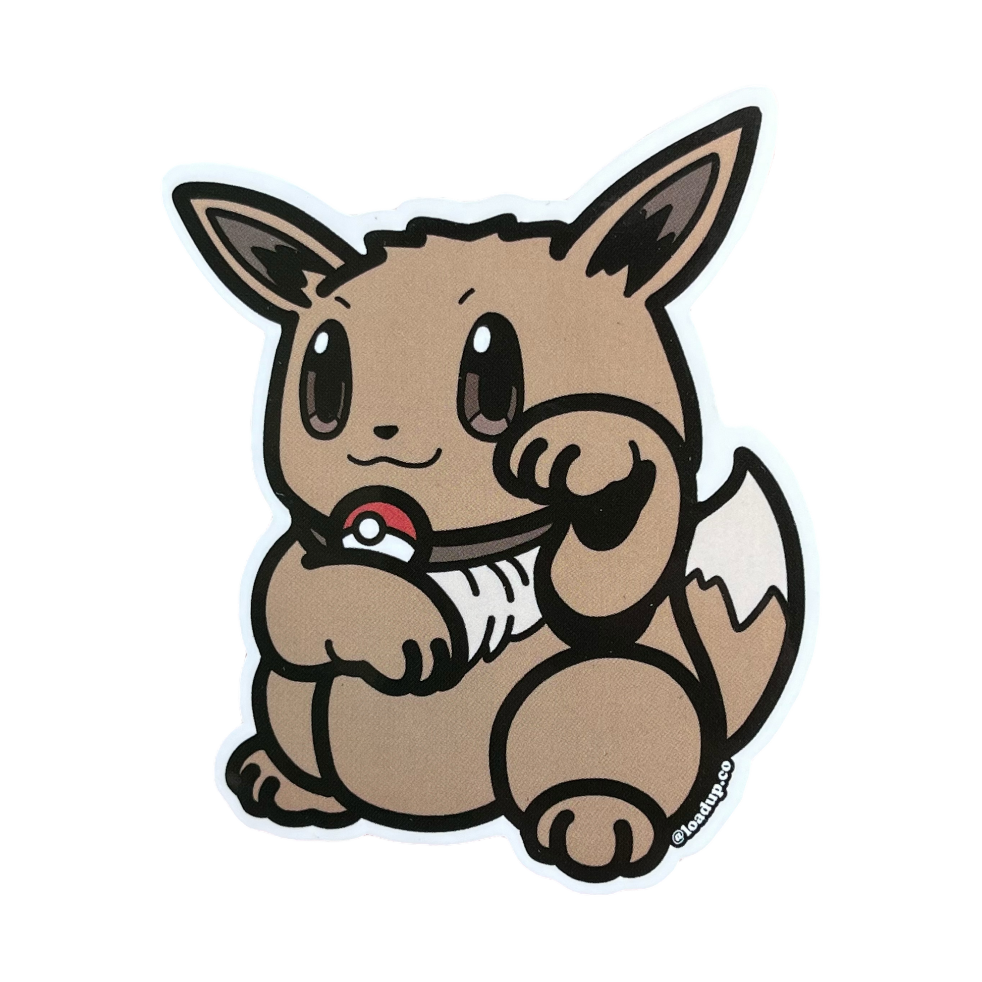 Eevee Neko Sticker of a cute cartoon character in a lucky cat maneki-neko pose.
