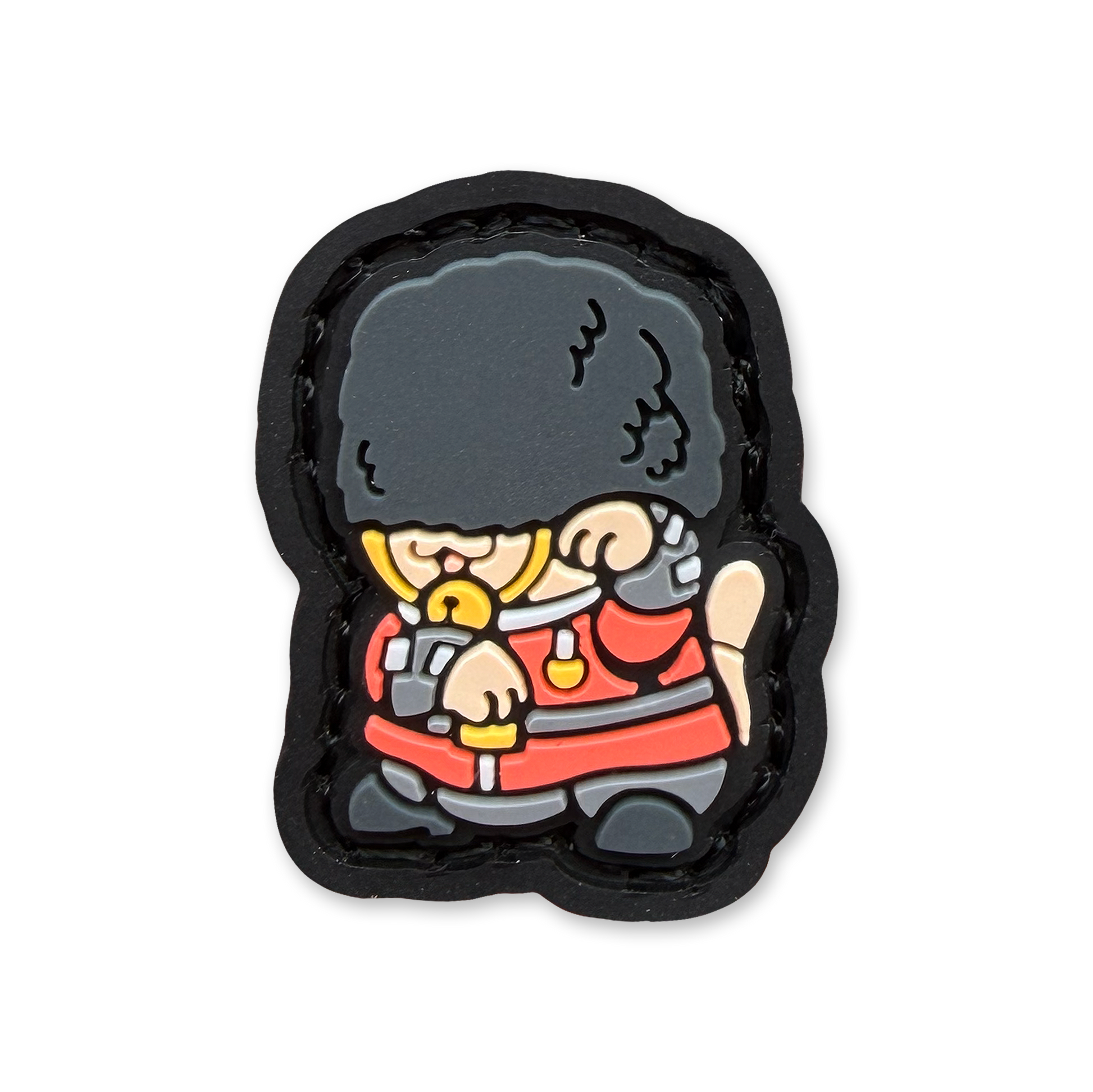 PVC patch of a cartoon british guard depicted as a lucky cat (Maneki Neko)