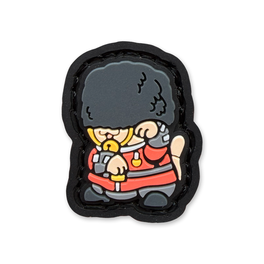 PVC patch of a cartoon british guard depicted as a lucky cat (Maneki Neko)