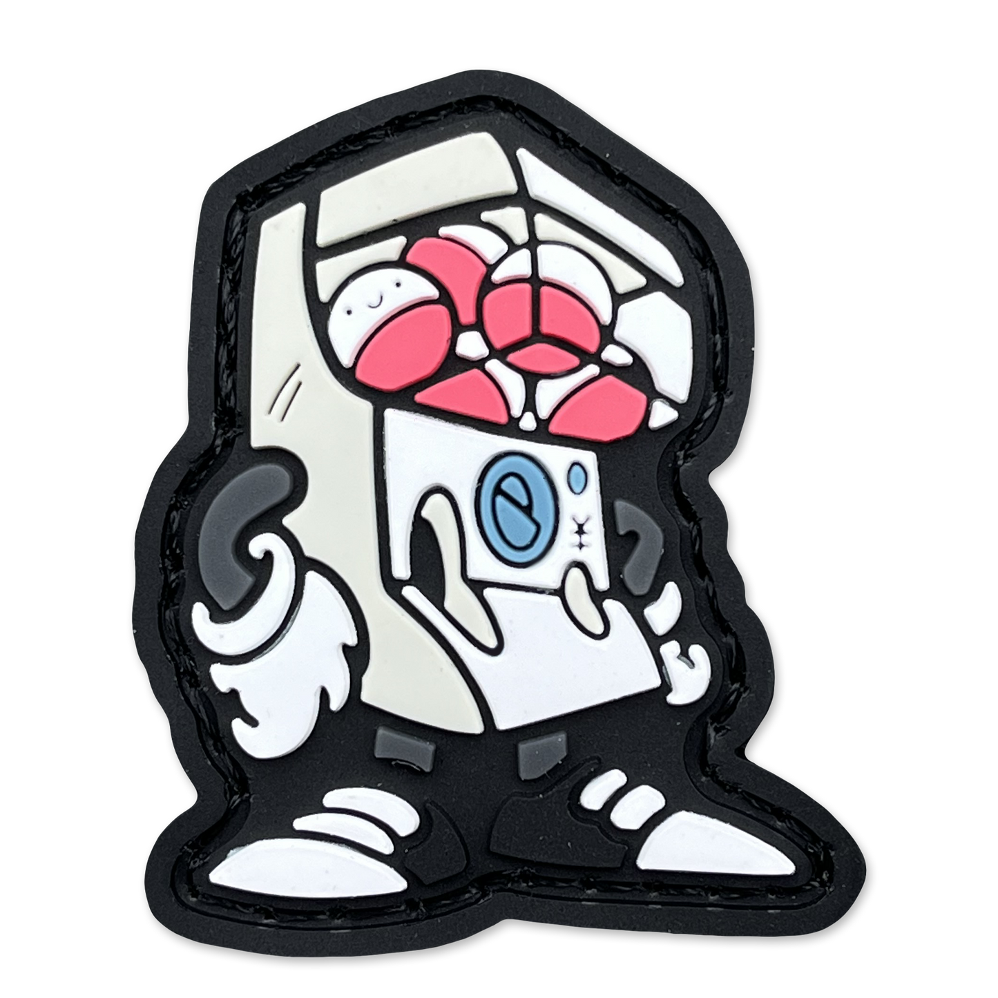 Gashapon RE ranger eye morale patch showing a white gashapon Japanese game character with arms and legs.