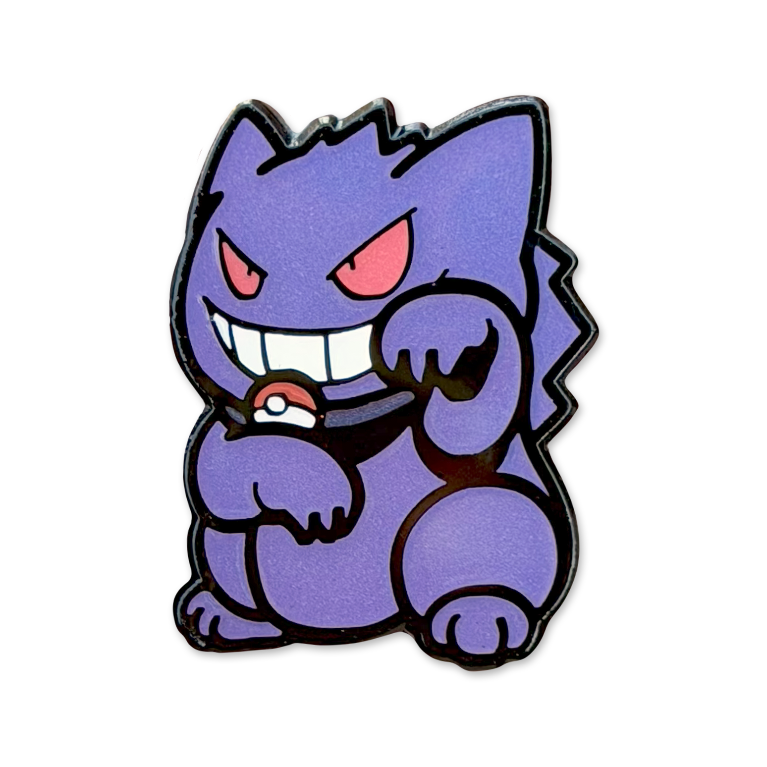 Ghost Monster Neko Pin Cartoon character with a purple body and red eyes on a white background.