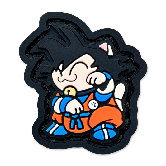 Goku Neko RE Dragon Ball PVC velcro patch - Cartoon character with black hair and orange outfit on a black background