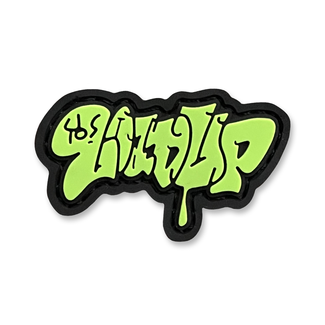 LOADUP Throw Up Lime RE PVC ranger eye morale patch of a graffiti graphic that says LOADUP