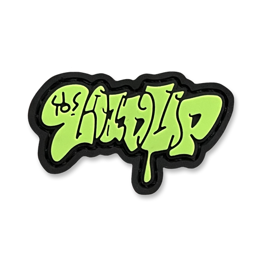 LOADUP Throw Up Lime RE PVC ranger eye morale patch of a graffiti graphic that says LOADUP