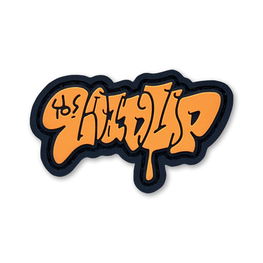LOADUP Throw Up Orange RE PVC ranger eye morale patch of a graffiti tag that says LOADUP.
