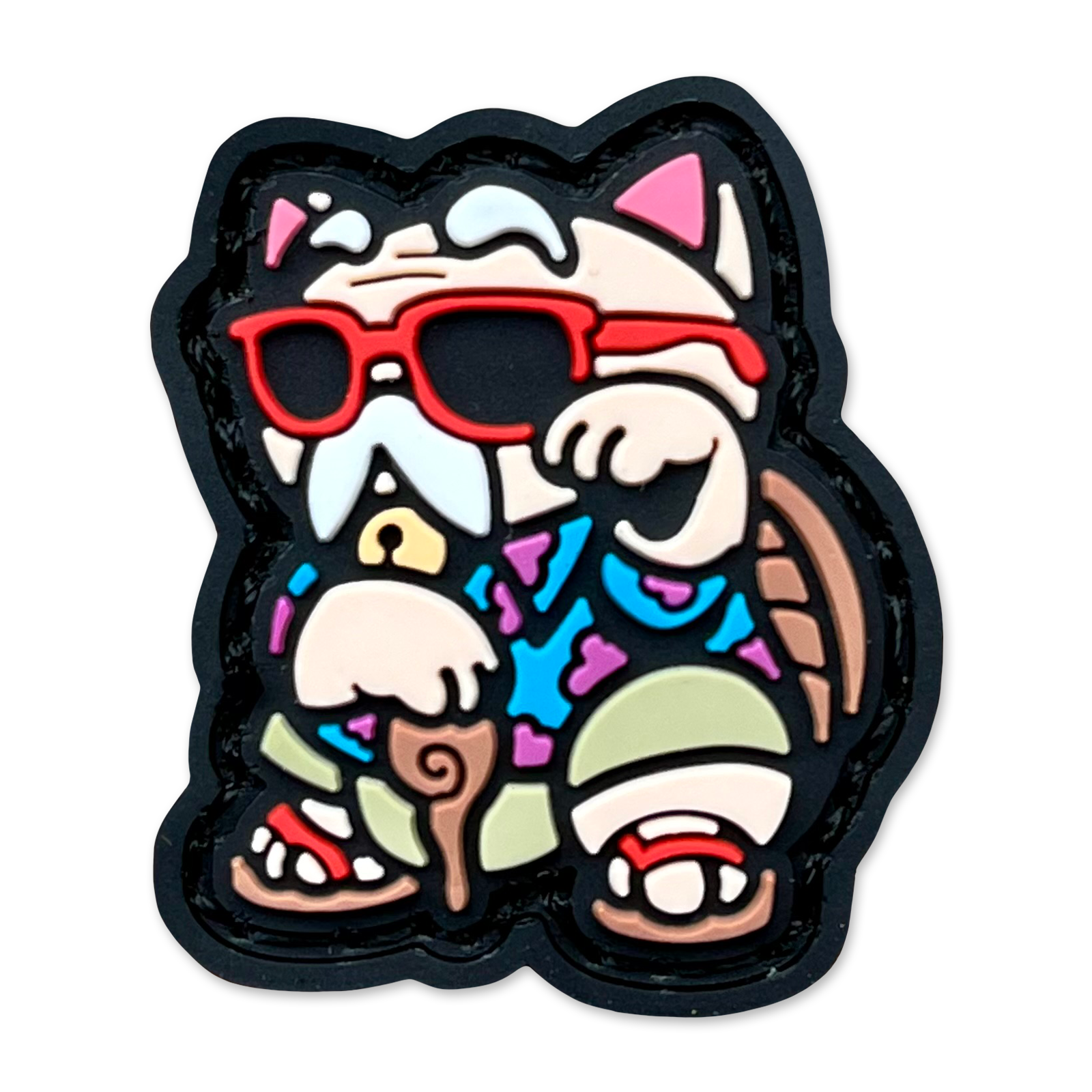 Master Hermit Neko RE ranger eye pvc morale patch of Colorful cat patch showing an old man with a cane and sunglasses. 