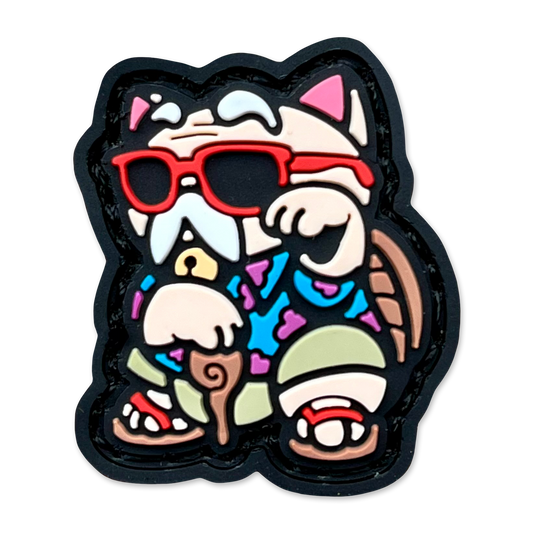 Master Hermit Neko RE ranger eye pvc morale patch of Colorful cat patch showing an old man with a cane and sunglasses. 