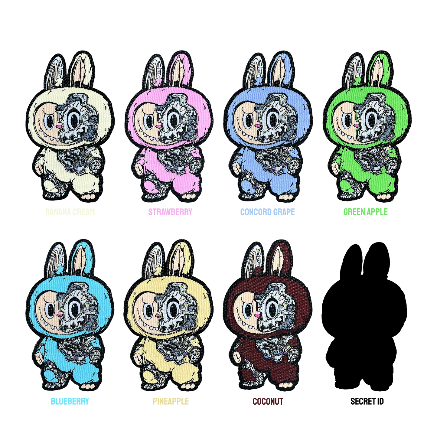 Mechasoul Monster Patch set showing a cute mechanical monsters in different colors.