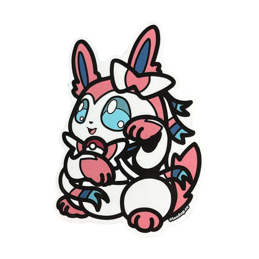 Neko 14 Sticker of a pink and white cartoon character in a lucky cat maneki-neko  pose.