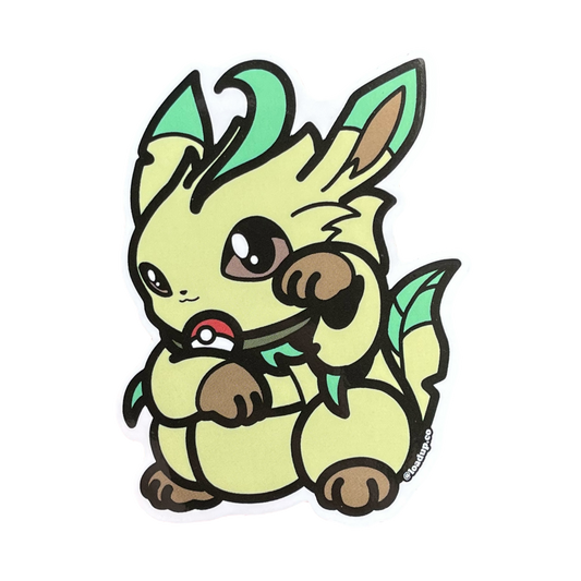 Neko 16 Sticker of a green monster cartoon character in a lucky cat maneki-neko pose.