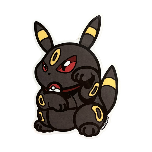Neko 17 Sticker of a black and yellow cartoon character in a lucky cat maneki-neko pose.