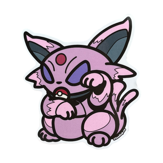 Neko 18 Sticker of a pink anime character sitting in a lucky cat maneki-neko pose.