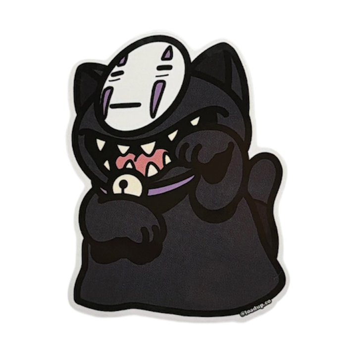 Neko 29 Sticker of a black anime character with a white mask in a lucky cat maneki nekopose.