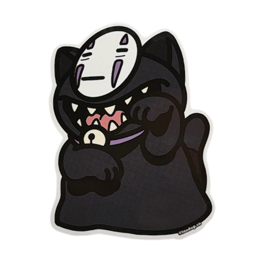 Neko 29 Sticker of a black anime character with a white mask in a lucky cat maneki nekopose.