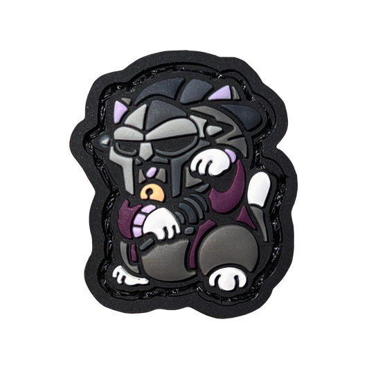 Rapper Neko RE PVC ranger eye morale patch of a rapper sitting in a lucky cat maneki-neko pose.