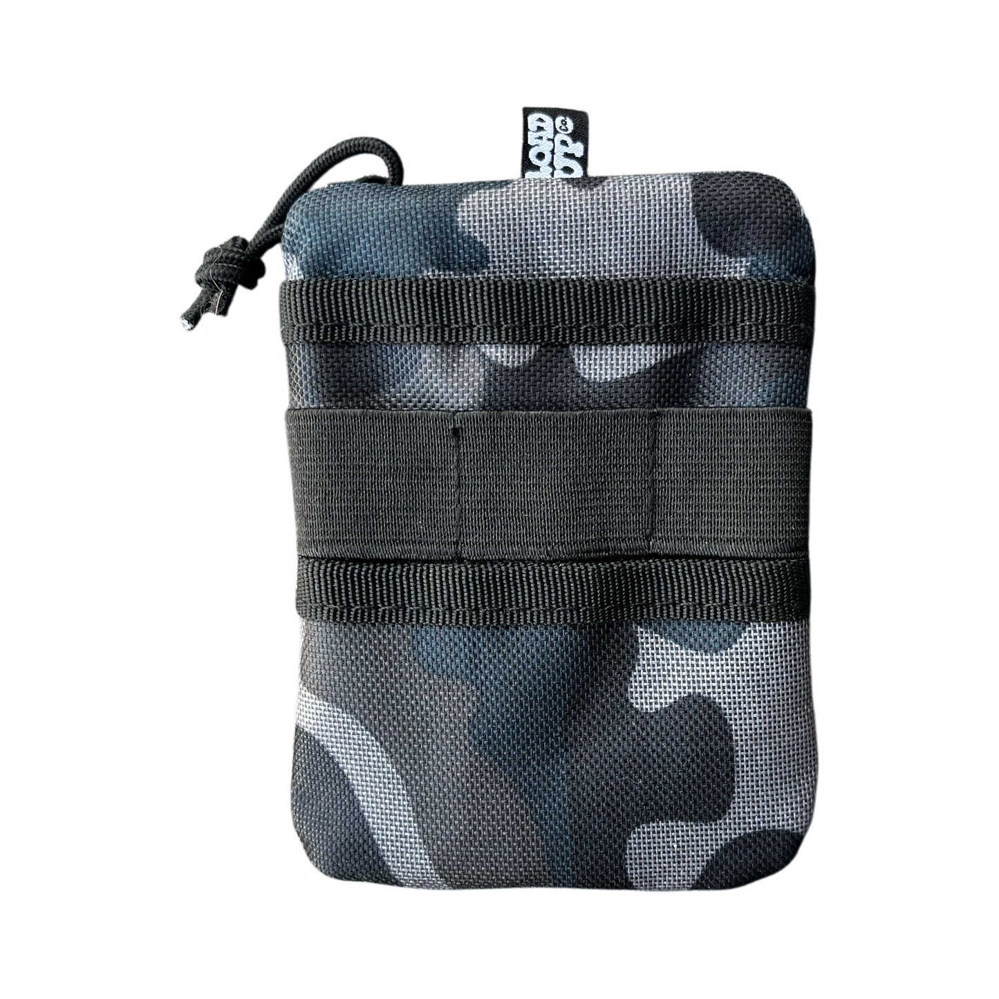 Sidekick 002 Pouch - Dark Camo pocket organizer back side featuring a dark camouflage pattern with 3 elastic bands.
