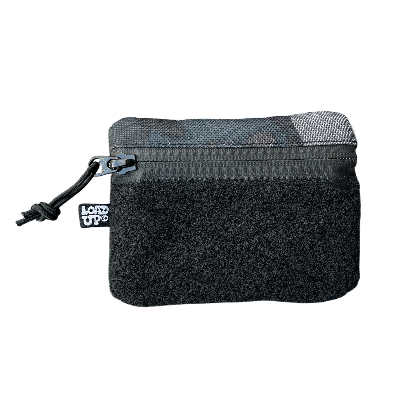 Sidekick 002 Pouch - Dark Camo pocket organizer front side featuring a dark camouflage pattern with velcro loop and zipper.