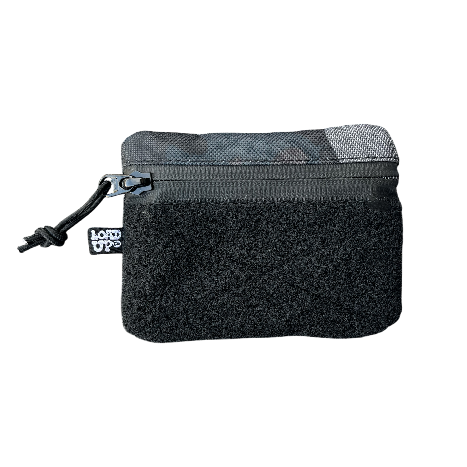 Sidekick 002 Pouch - Dark Camo pocket organizer front side featuring a dark camouflage pattern with velcro loop and zipper.