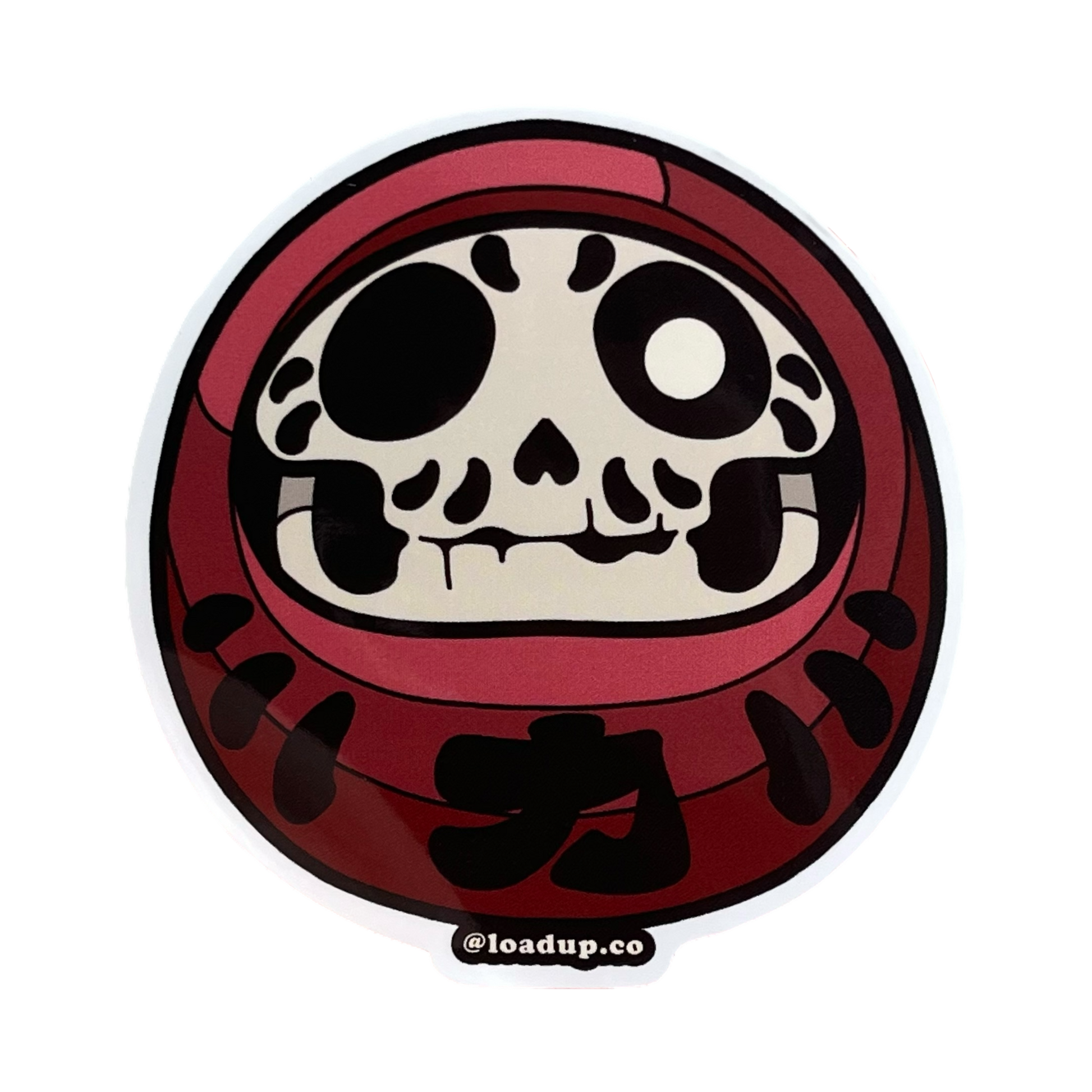 Skull Daruma Sticker of a red daruma doll.