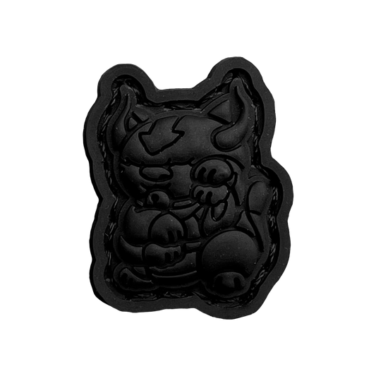 Appa Neko Blackout RE of a bison sitting in a lucky cat maneko pose.