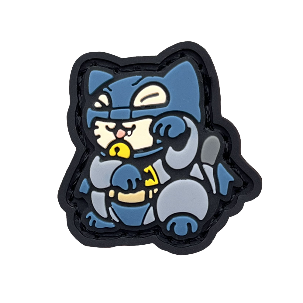 Batman Neko RE PVC ranger eye morale patch of a superhero wearing a mask in a lucky cat maneki-neko pose.