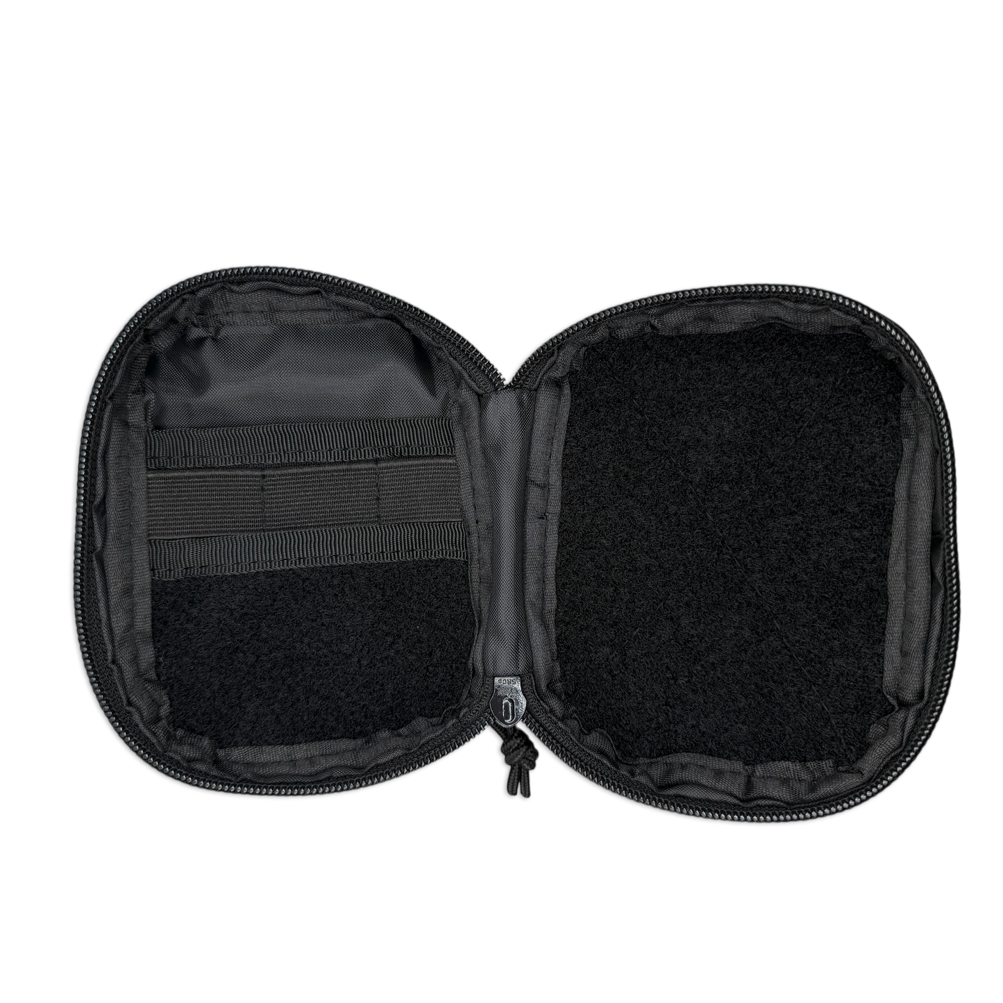 Companion 003 Modular Pouch Black inside featuring 3 organizer elastics and soft velcro loop for patches or modular inserts.