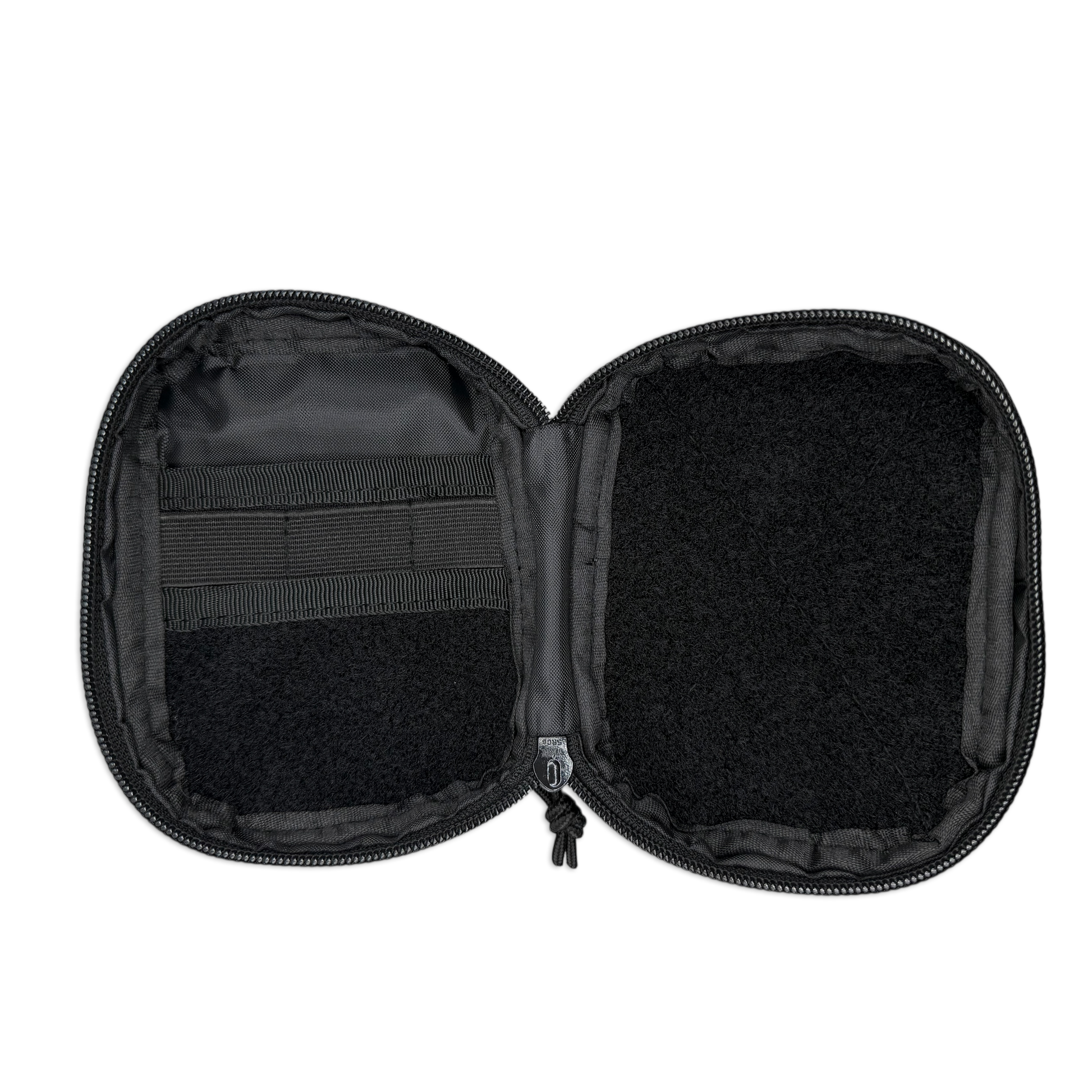 Companion 003 Modular Pouch Black inside featuring 3 organizer elastics and soft velcro loop for patches or modular inserts.
