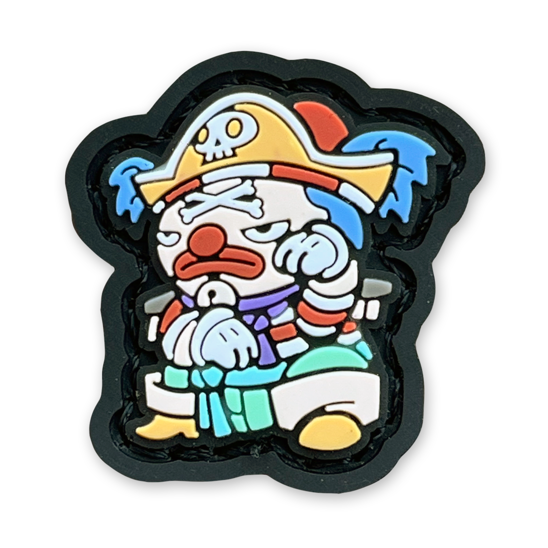 Buggy Neko RE PVC ranger eye patch of a cartoon anime character  sad clown sitting in a lucky cat maneko pose.