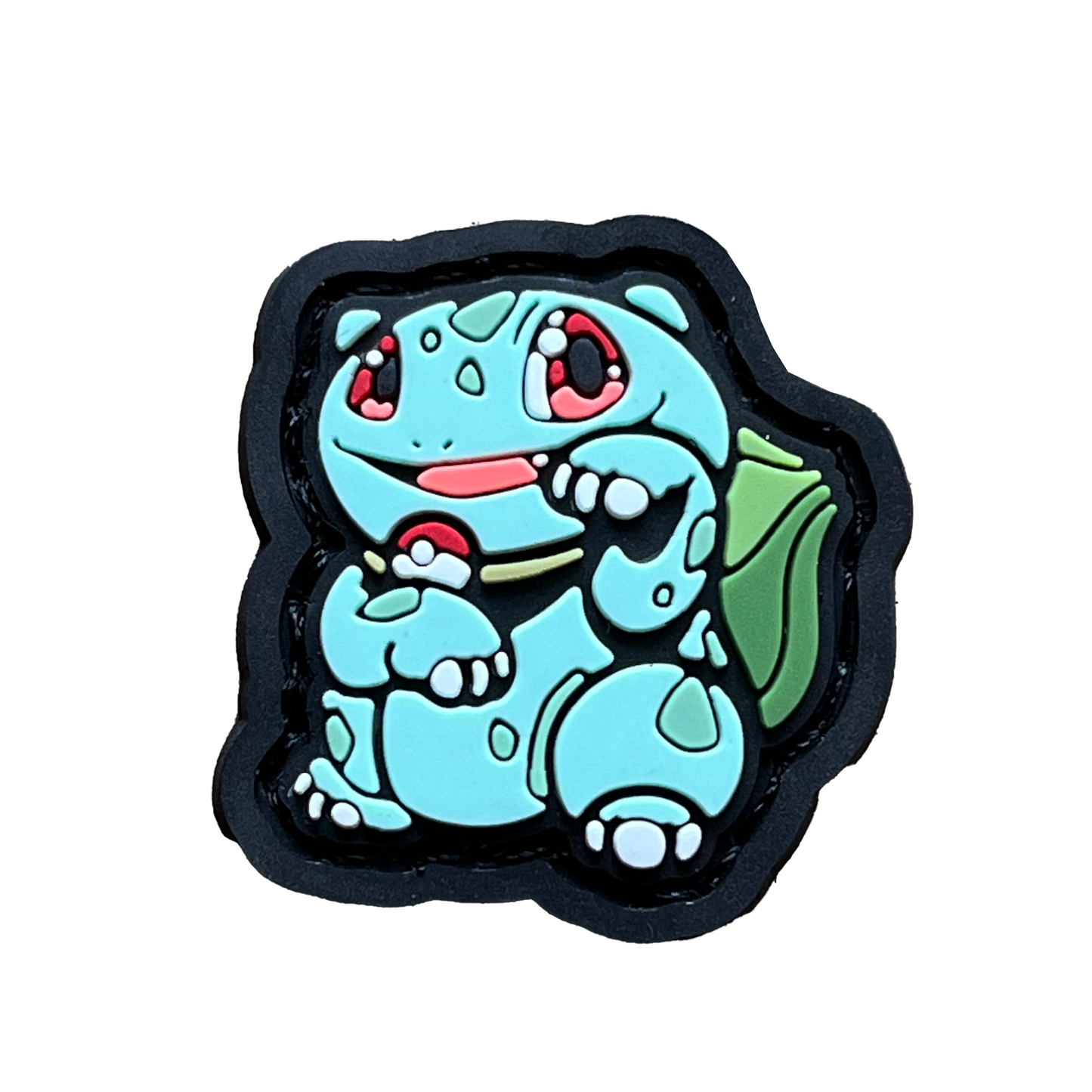 Bulbasaur Neko RE PVC ranger eye morale patch of a green character in a lucky cat maneki-neko pose.