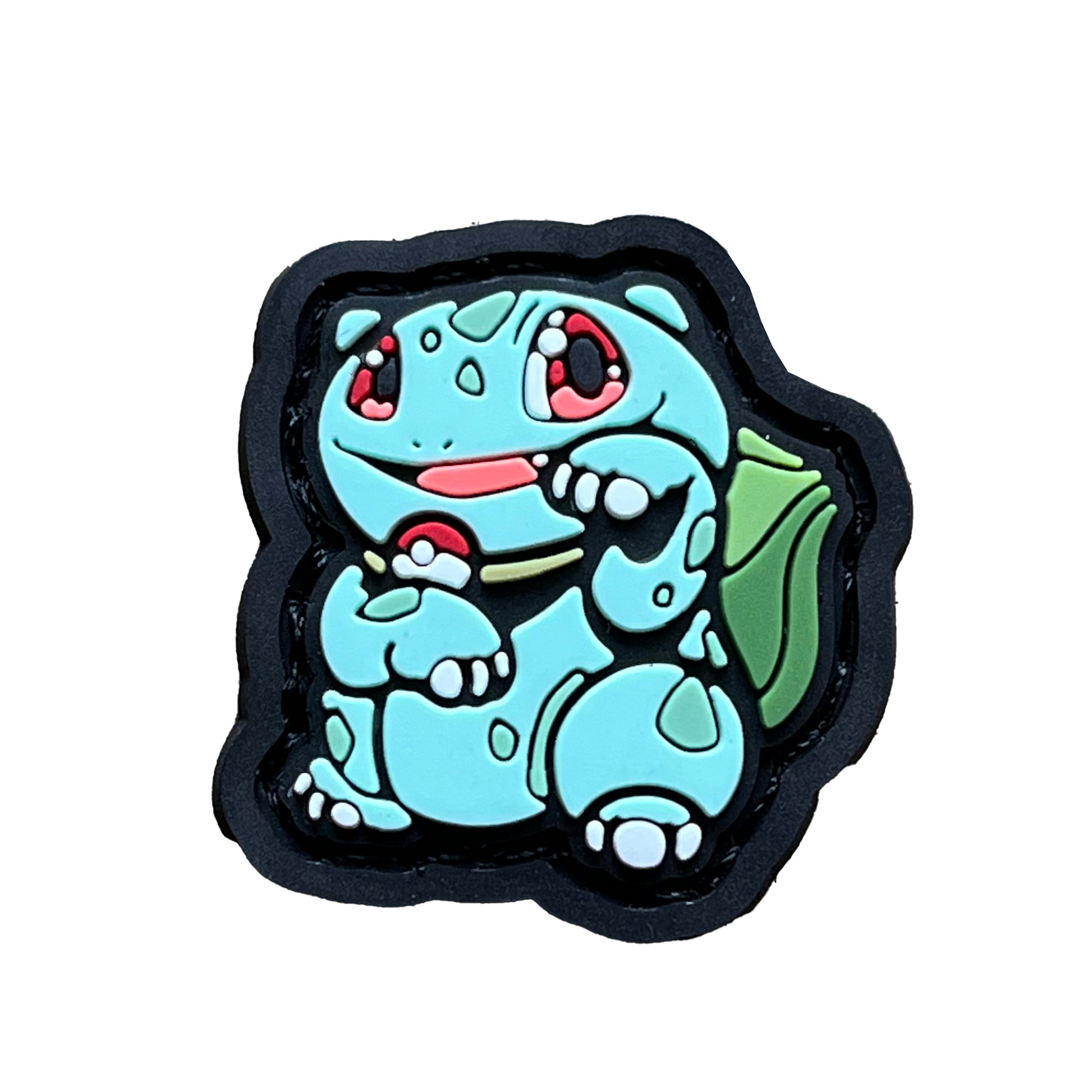 Bulbasaur Neko RE PVC ranger eye morale patch of a green character in a lucky cat maneki-neko pose.