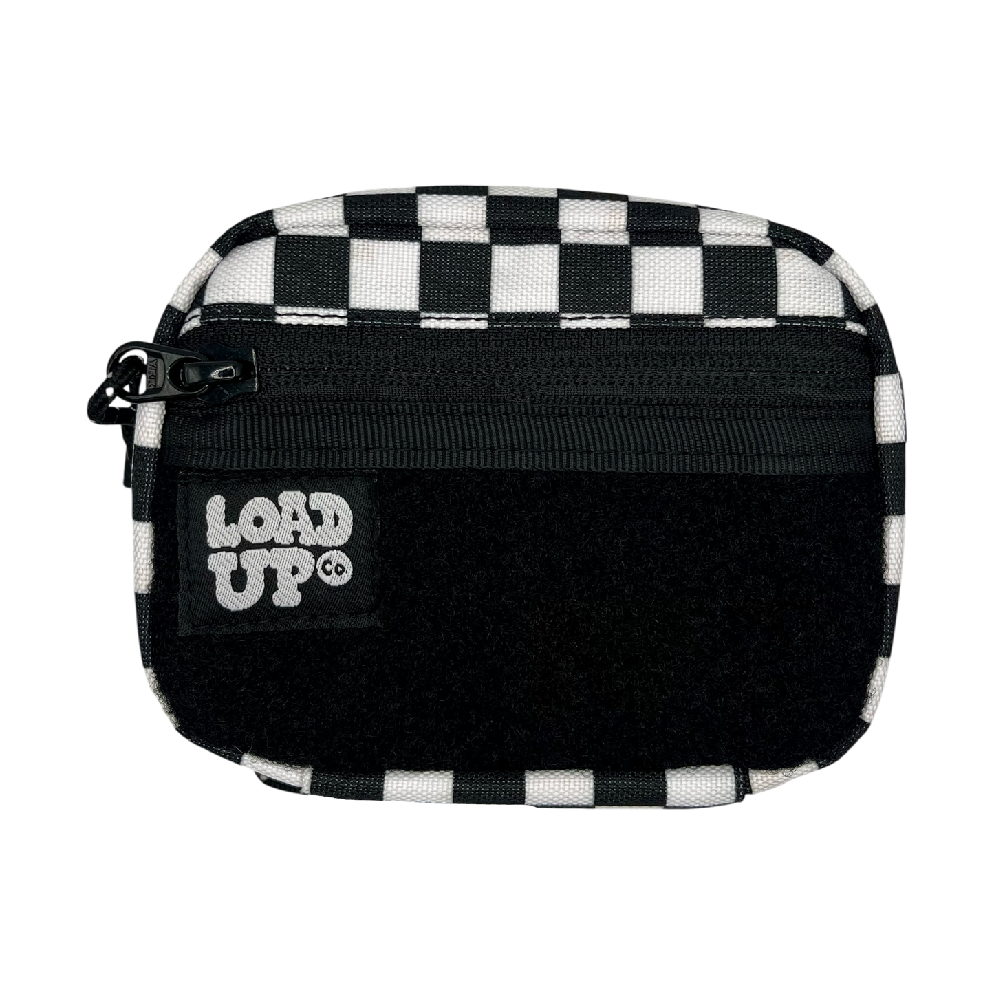 Companion 003 Modular Pouch - Checkerboard front side with zipper and velcro loop area for patches.