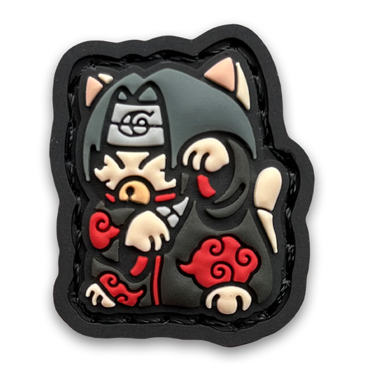 Daybreak 1 Neko RE PVC ranger eye morale patch of an anime character in a robe with red clouds in a lucky cat maneki-neko pose.