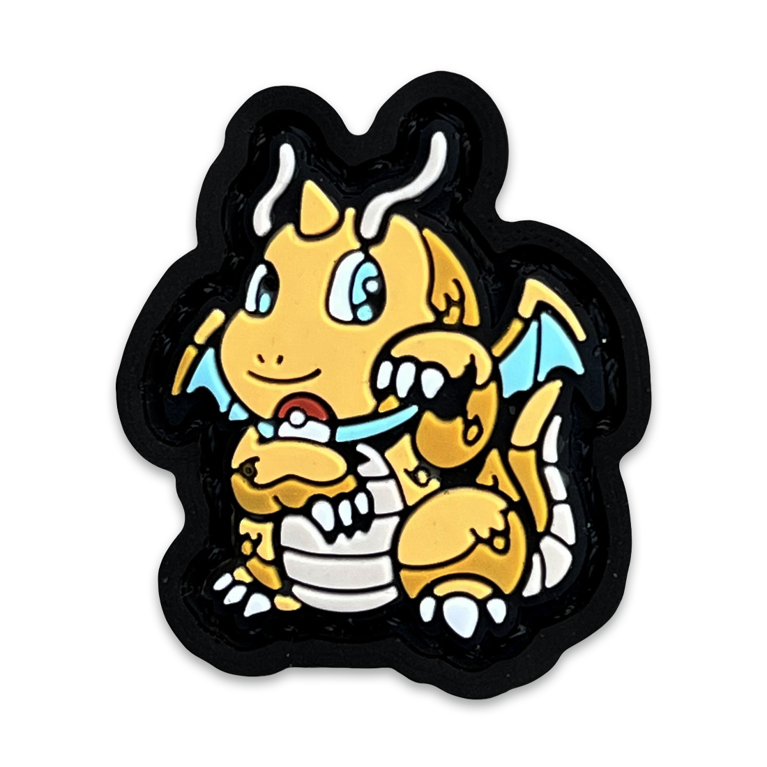 Dragon Monster Neko RE 2D PVC ranger eye patch of an orange dragon in a lucky cat maneki neko pose.