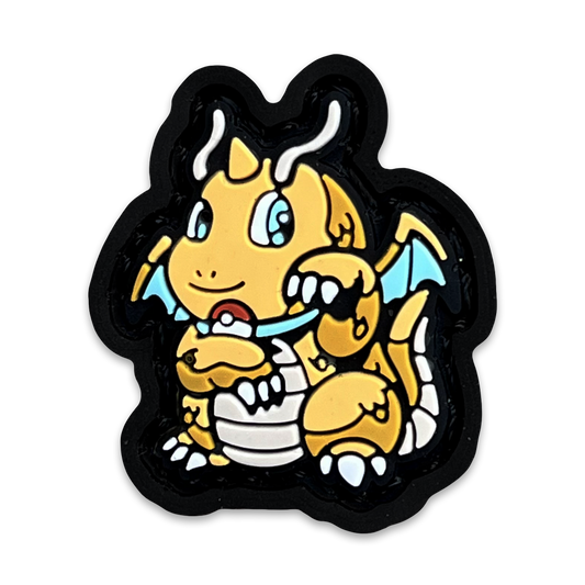 Dragonite Neko RE 2D PVC ranger eye patch of an orange dragon in a lucky cat maneko pose.