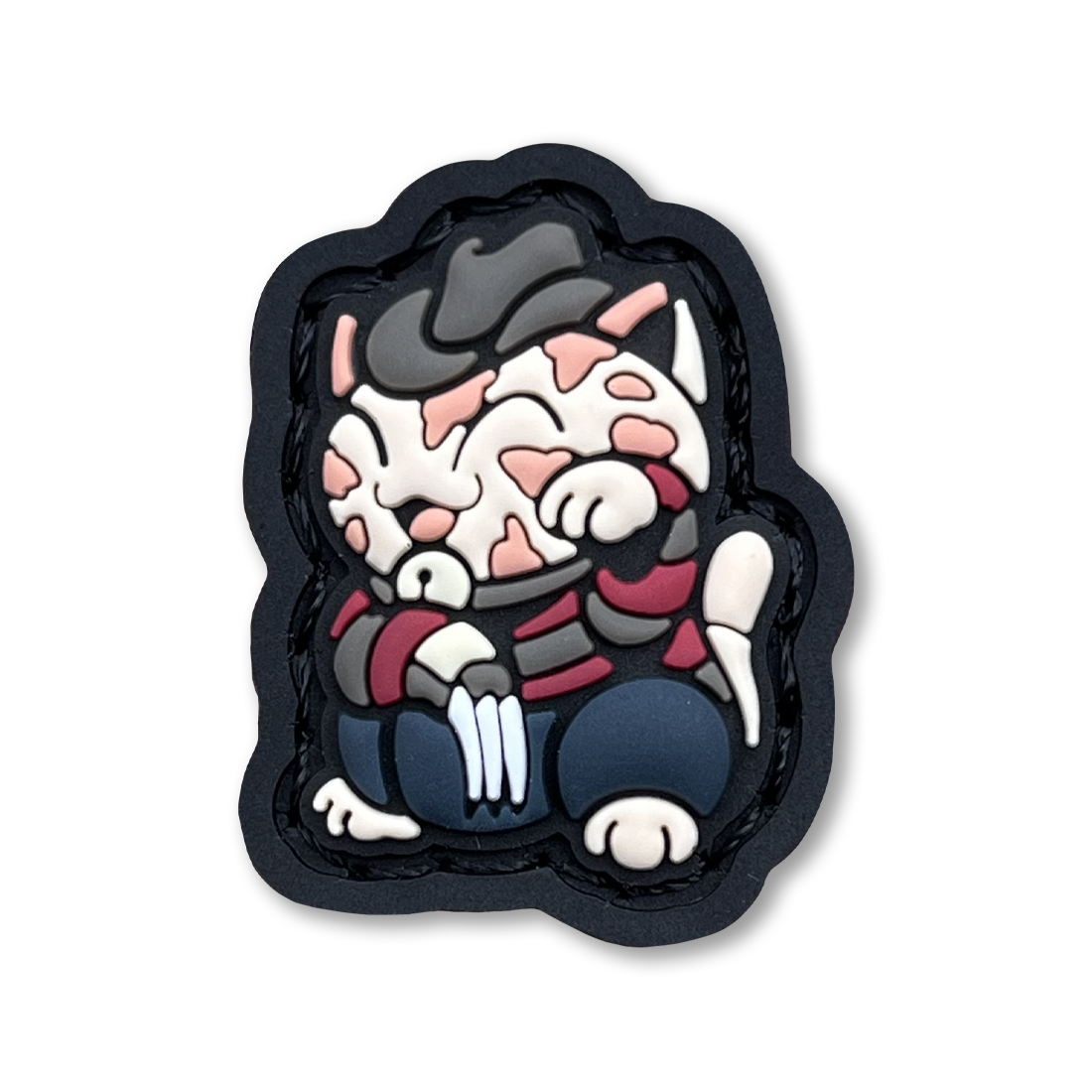 Dream Monster Neko RE PVC ranger eye morale patch of a cartoon character in a lucky cat maneki-neko pose.