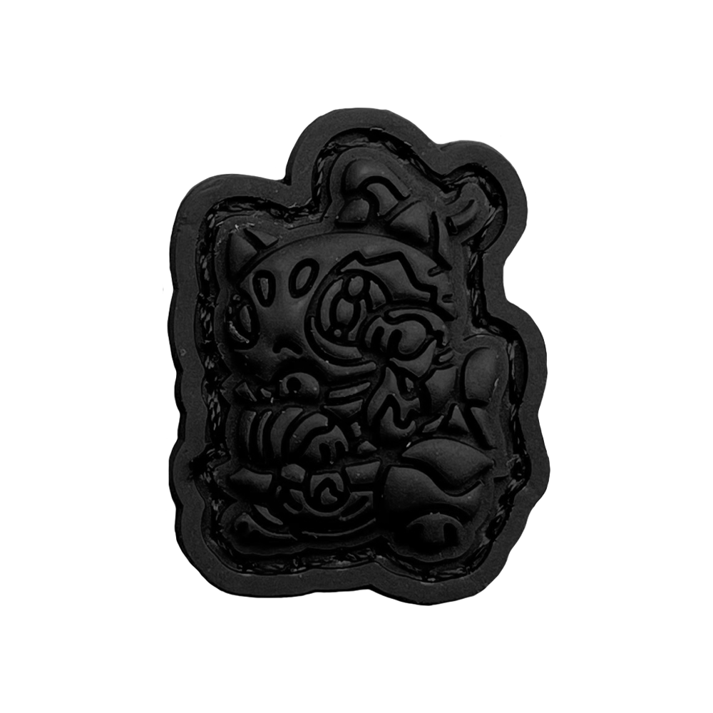 Fire Lord Neko Blackout RE PVC ranger eye morale patch of a cartoon character fully blacked out in a lucky cat maneko pose.