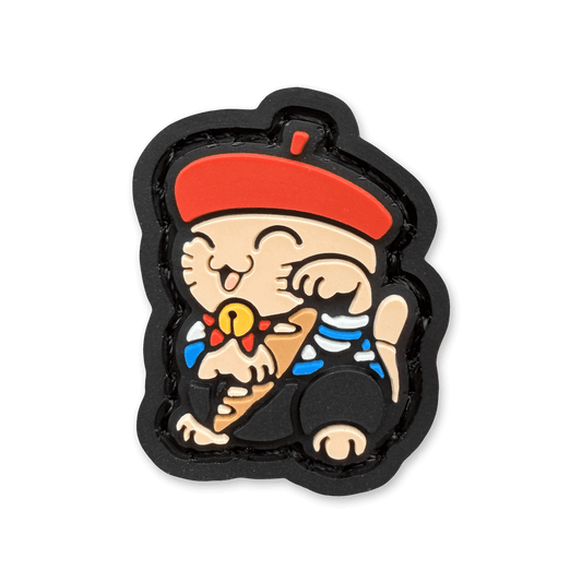 France Neko RE ranger eye morale patch featuring a playful cat in a beret and striped shirt holding a baguette