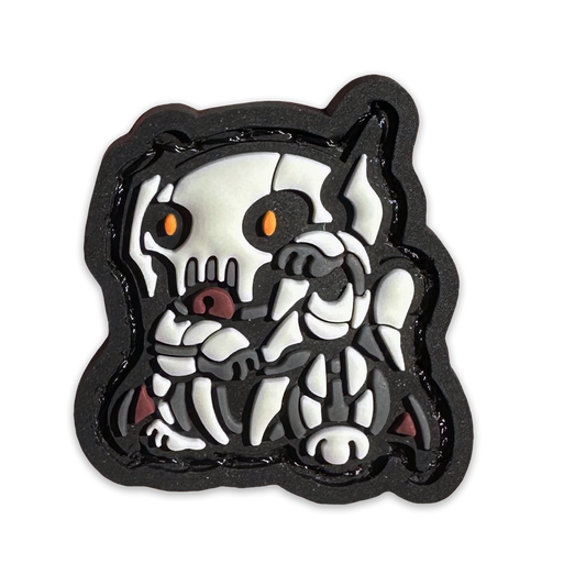 General Neko RE PVC ranger eye morale patch of a robotic white character in a lucky cat maneki-neko pose.