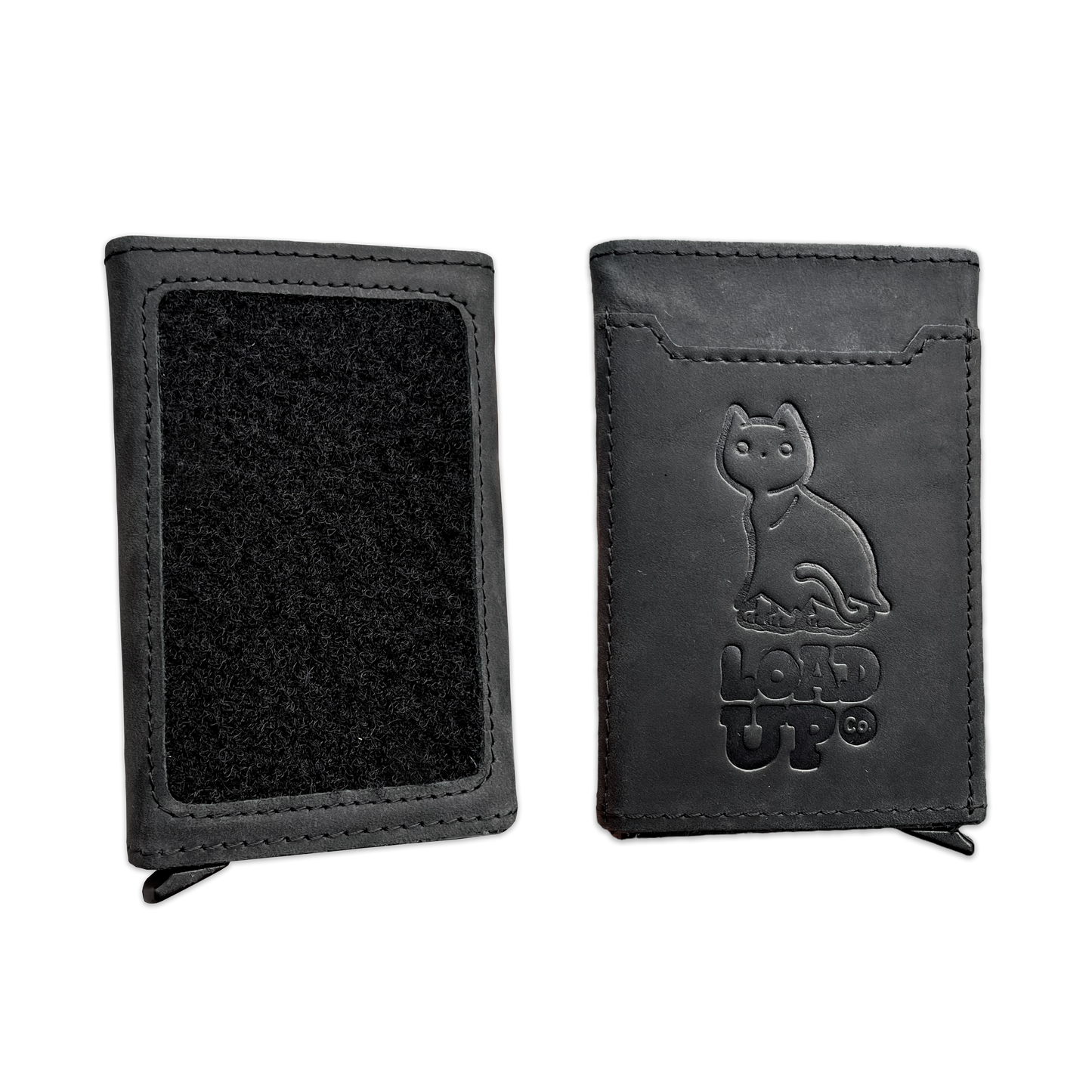Front and back of GHOST 001 WALLET EDC pop up velcro wallet